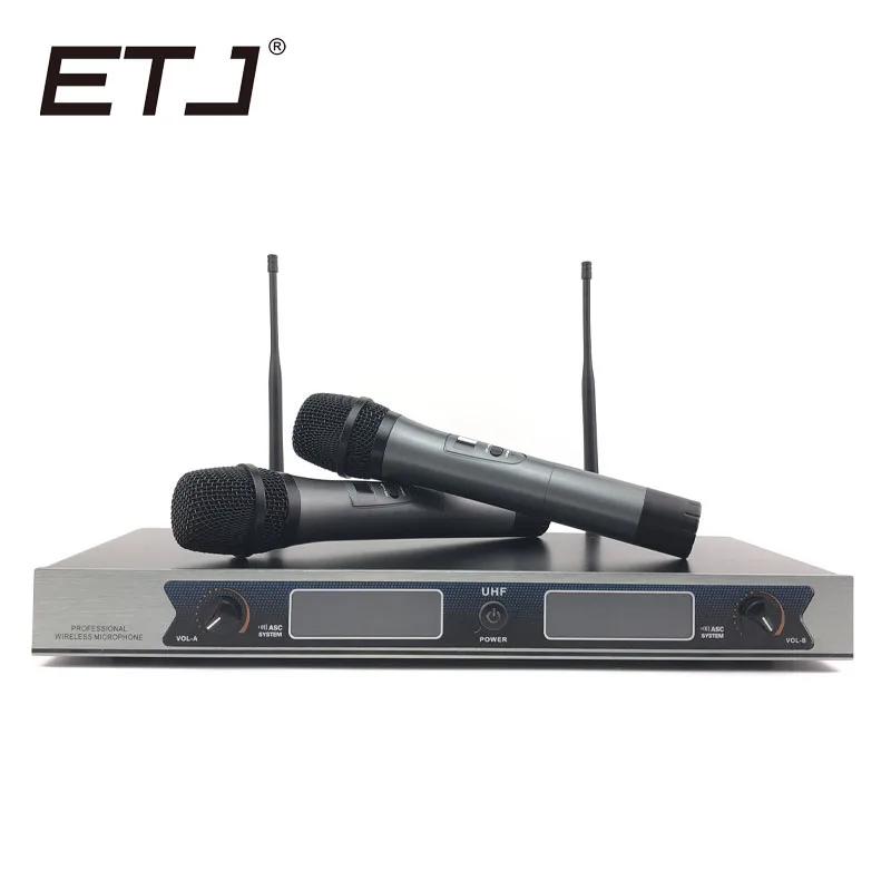 

Free shipping ETJ T-202 Wireless Microphone with Screen 50M Distance 2 Channel Handheld Mic System Karaoke Wireless Microphone