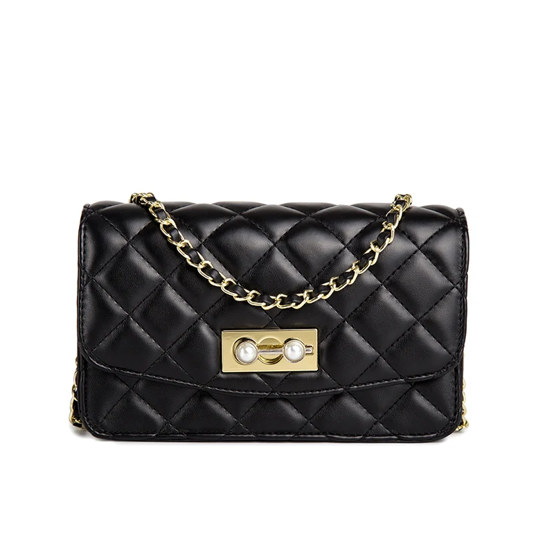 

Fashion Style Simple Bag Female Leisure Wild Lingge Pearl Chain Small Square Package Personality Fashion Shoulder Messenger Bag