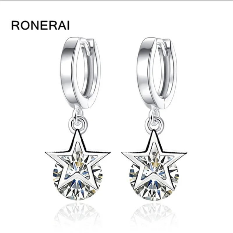 

KOFSAC Trendy 925 Silver Female Hoop Earring Jewelry Popular Star Shaped Crystal Stones Lever Back Earrings For Women party