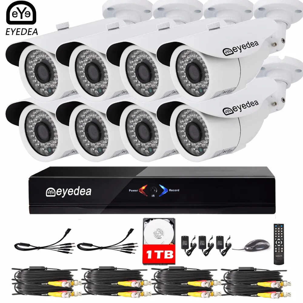 

Mother's Day Eyedea 8CH Remote View Phone APP HDMI DVR 1080P Outdoor 140ft Night Vision Home CCTV Security Camera System 1TB HDD