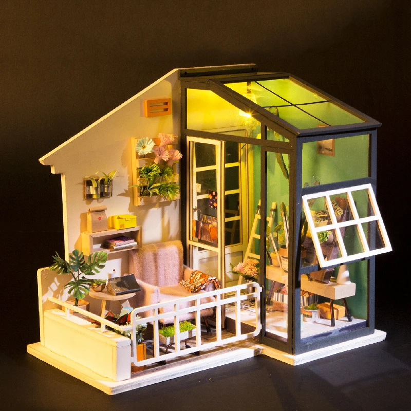 

DIY Model Doll House Miniature Dollhouse with Furnitures LED 3D Wooden House Toys For Children Birthday Handmade Crafts DGM05 #E