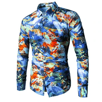 

Brand 2018 Fashion Male Shirt Long-Sleeves Tops 3D Digital Color Star Sky Print Mens Dress Shirts Slim Men Figured Shirt XXL