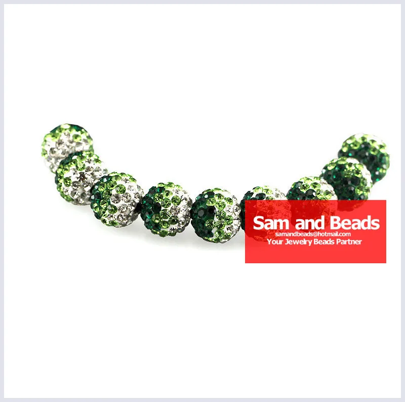 

50Pcs/Lot Gradient Clay Disco Crystal Pave Ball Beads For Bracelet Green Multi Wholesale 10MM High Quality