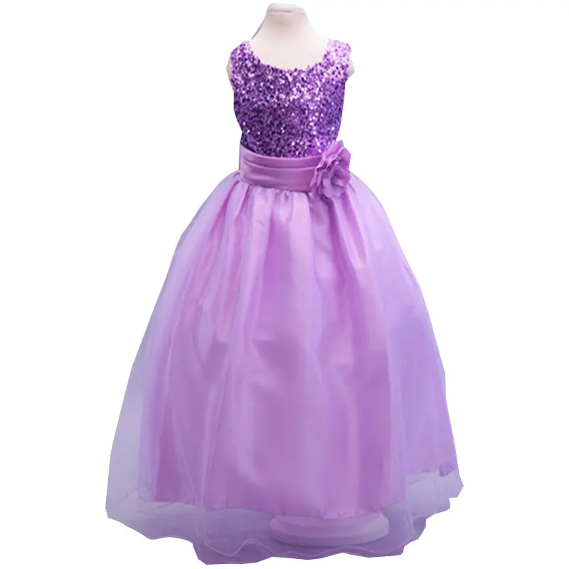

girls elegant flowers sequined flower celebrity princess dress new child mesh wedding vestidos kids party clothing