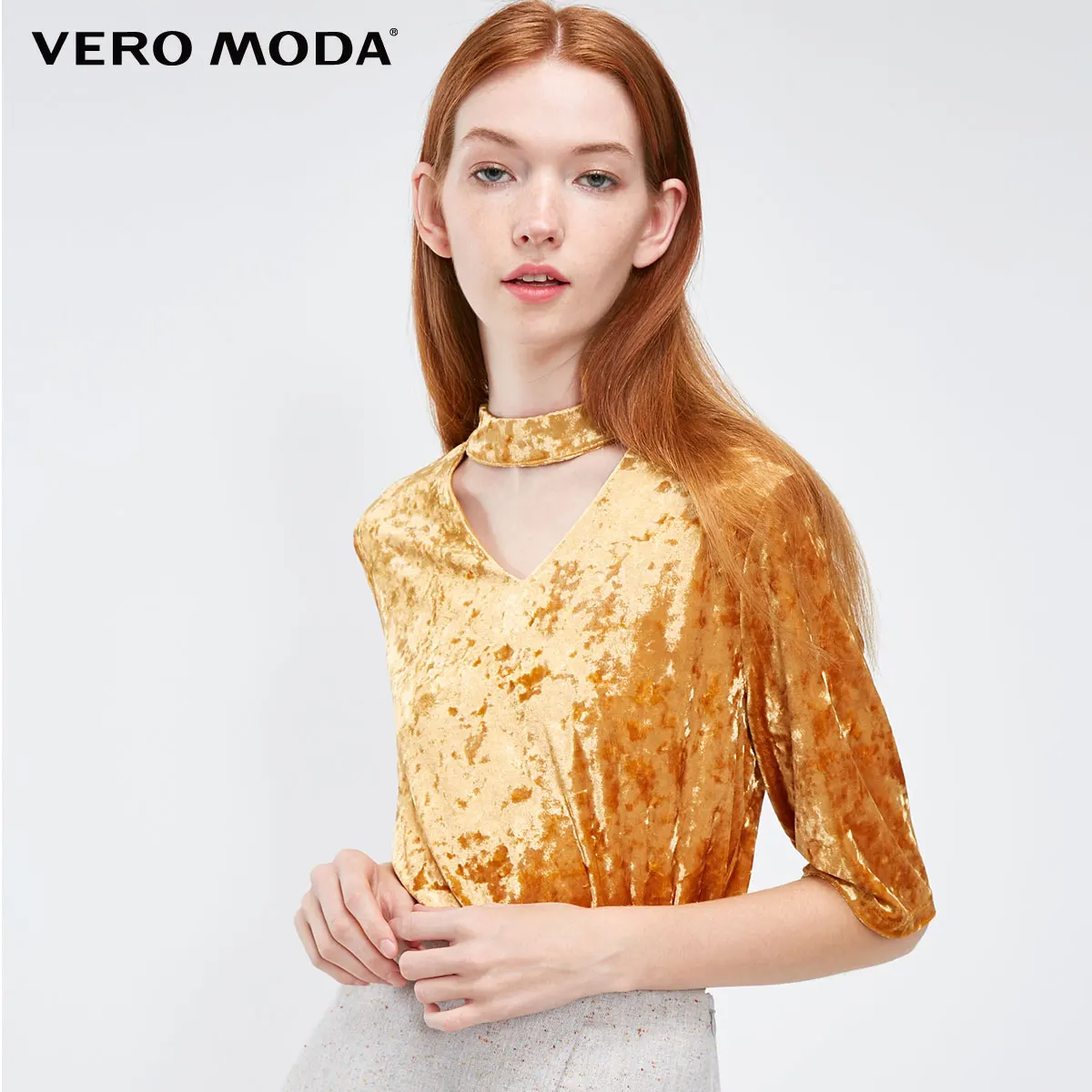 Vero Moda Женские Прозрачные топы с v-образным вырезом и коротким рукавом | 3183T1501 - Цвет: Leather brown