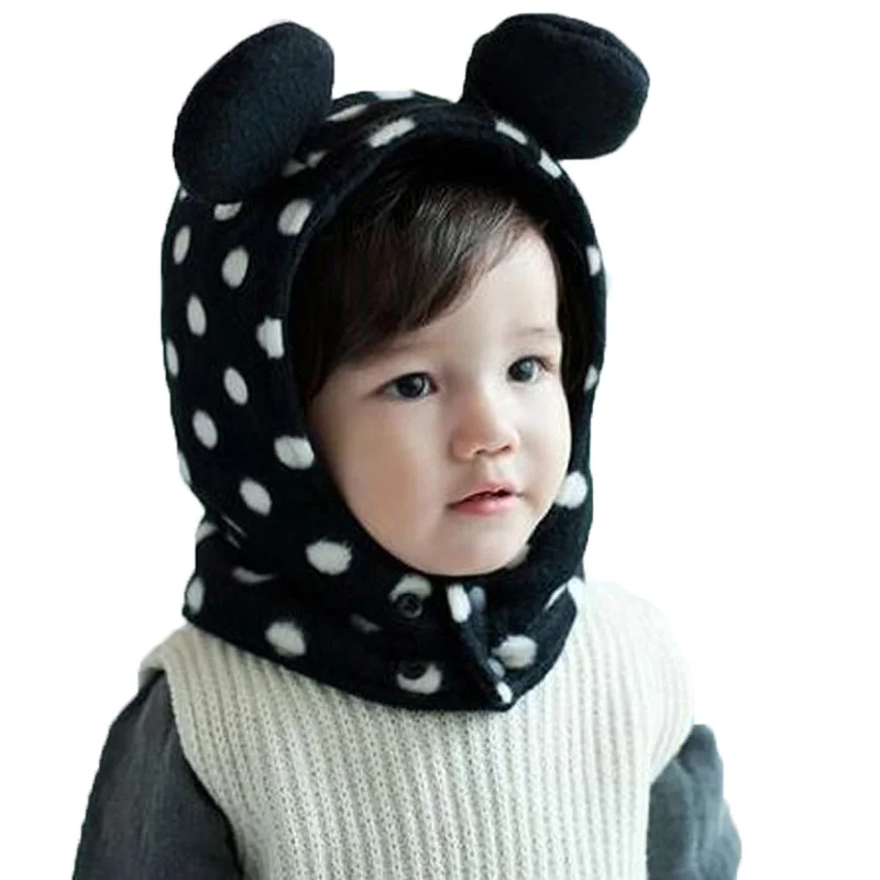 2015 Plush Baby Animal Hat with Ears Button Style Dot Winter Cap Kids