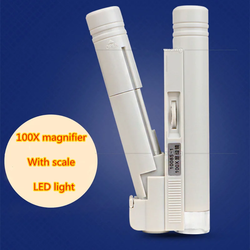 

FGHGF 10085 100X Magnifier With Scale LED Light Hand-held Magnifier Tool Microscope Check Tool Identification Microscope