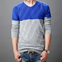 Мужской вязаный свитер модный с длинными рукавами v-образный вырез мужская полоса без подкладки верхняя одежда Большие размеры