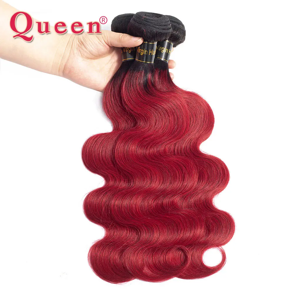 Queen Products Brazilian Body Wave 3 Bundles With Closure 1B/Wine Red Ombre Human Weave Hair Bundles With Closure Hair Extension Queen Products Brazilian Body Wave 3 Bundles With Closure 1B/Wine Red Ombre Human Weave Hair Bundles With Closure Hair Extension