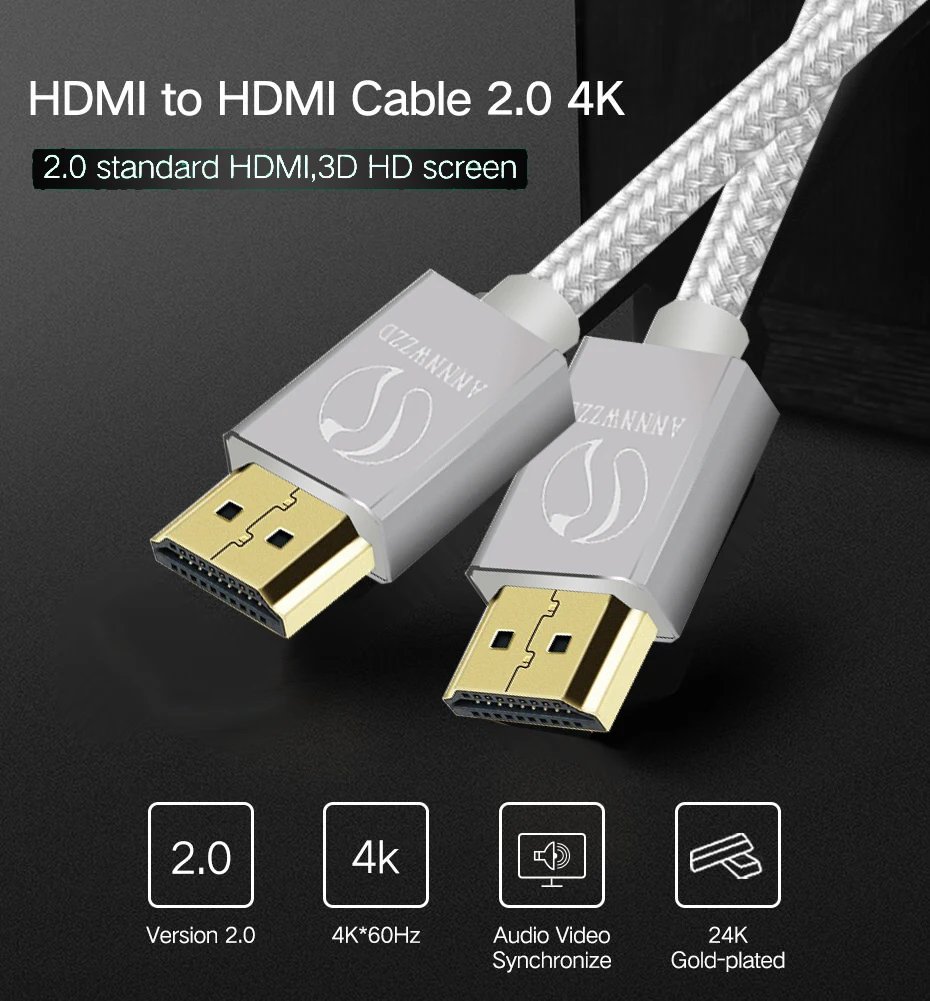 Annwzzd HDMI кабель 1 м 2 м 3 м 5 м 10 м высокоскоростной PRO Золотой HDMI кабель v2.0/1.4a 3D 2160p PS4 SKY HD 4K Ultra HD Ethernet Аудио Рету