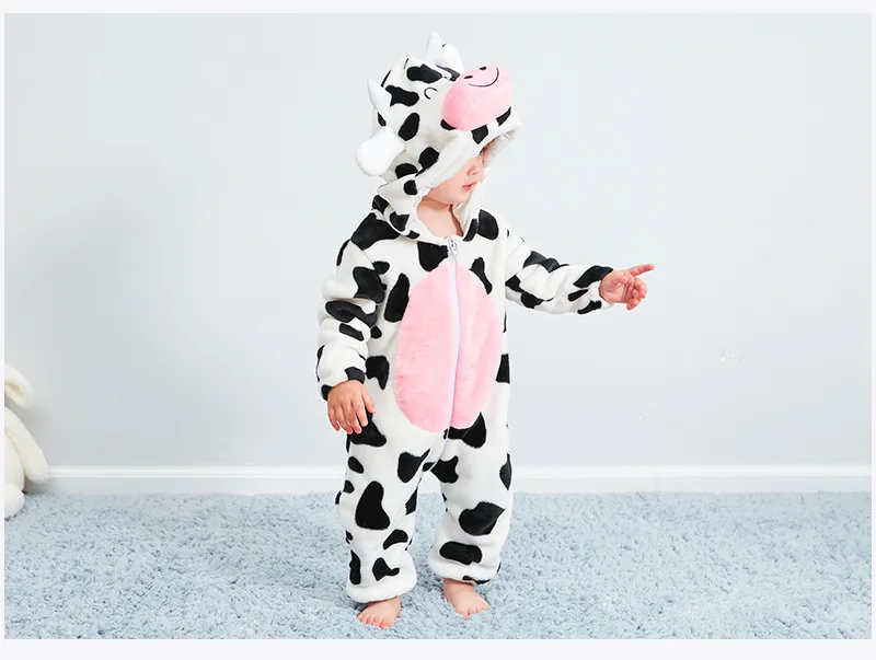 Bonito dos Desenhos Menina do Menino Macacão de Bebê Roupa do Bebê Animados Flanela Vaca Novidade Algodão da Romper Animal Bebê Recém nascido Define Kigurumi Trajes 6 novidade vaca algodão menino menina animal macacão
