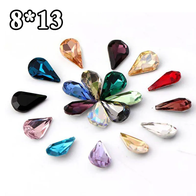 

36pcs 8X13mm Pointback Paste On Rhinestones Droplet Rhinestone Mix Colors Teardrop Glass Crystal High Quality Glue On Rhinestone
