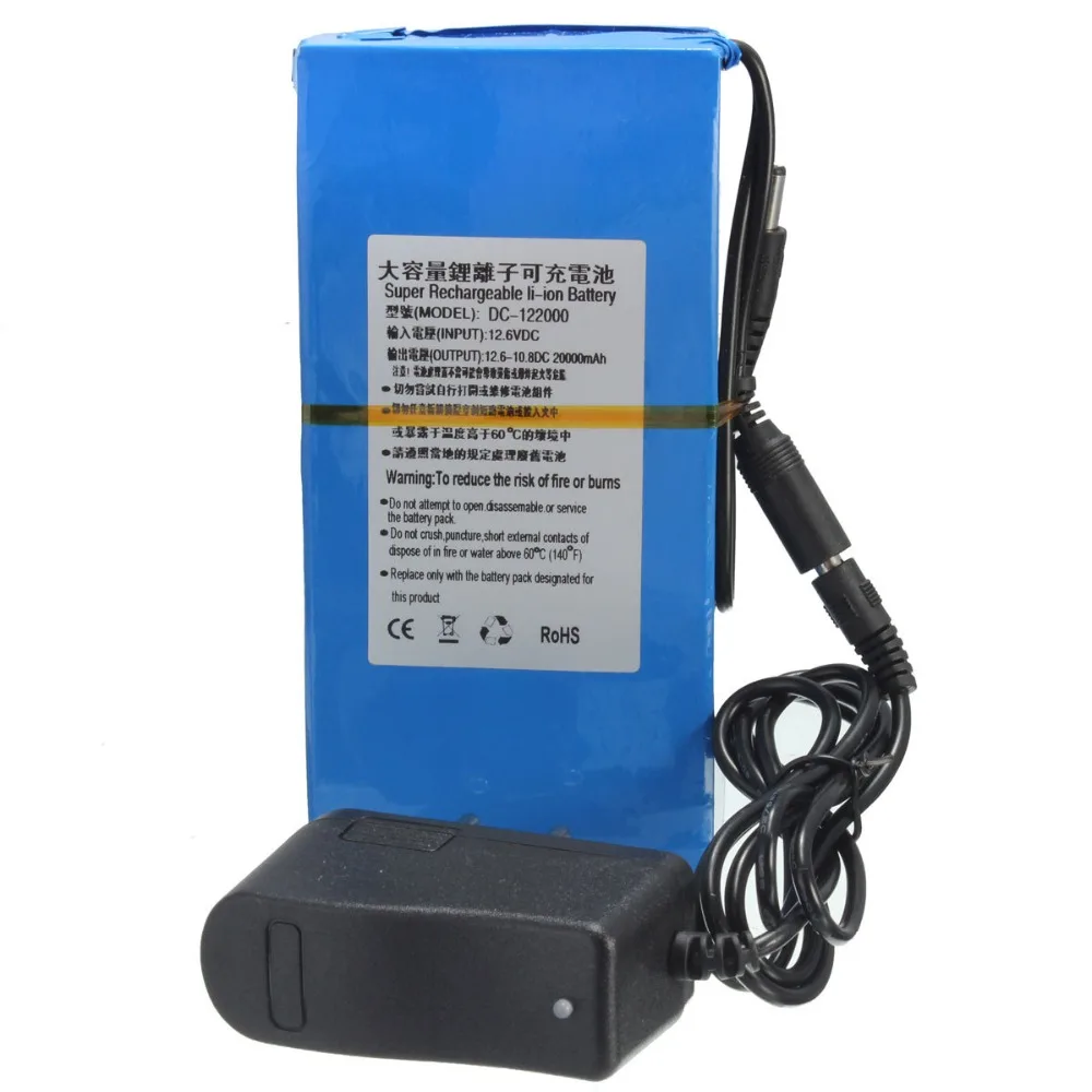 GTF DC 12V 20000mAh Li-ion Super DC 12V Rechargeable Battery Pack + AC Charger US/EU/AU/UK Plug