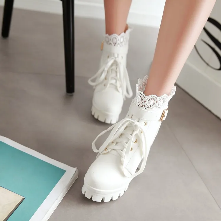 Новые зимние ботинки на шнуровке на высоком каблуке, грубый каблук водонепроницаемые белые женские ботинки на толстой подошве, большие размеры 34-43, C343