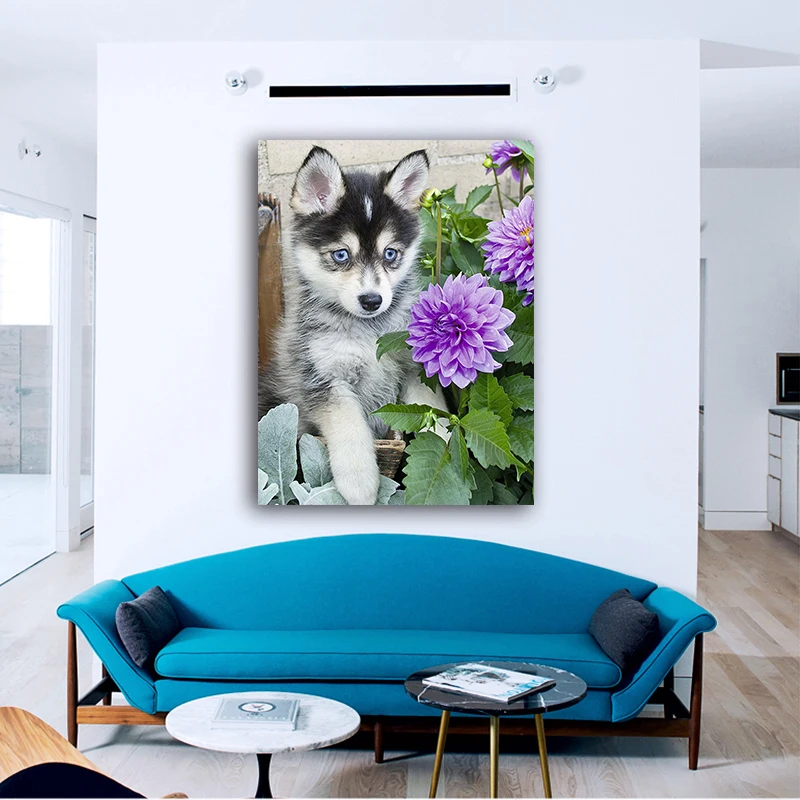 

DIY colorings pictures by numbers with Huskie picture drawing Relief painting by numbers framed Home