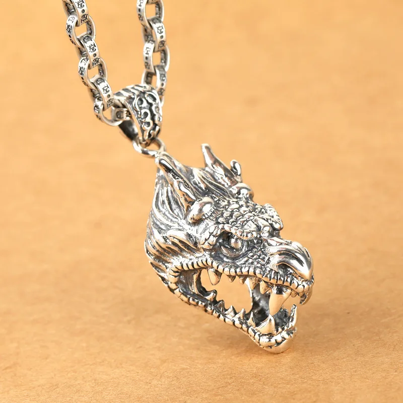 

2019 Real Choker Necklace Asg S925 Sterling Jewelry Retro Taiyin Tyrannical Dragon Pendant Personality Fashion Men's Necklace