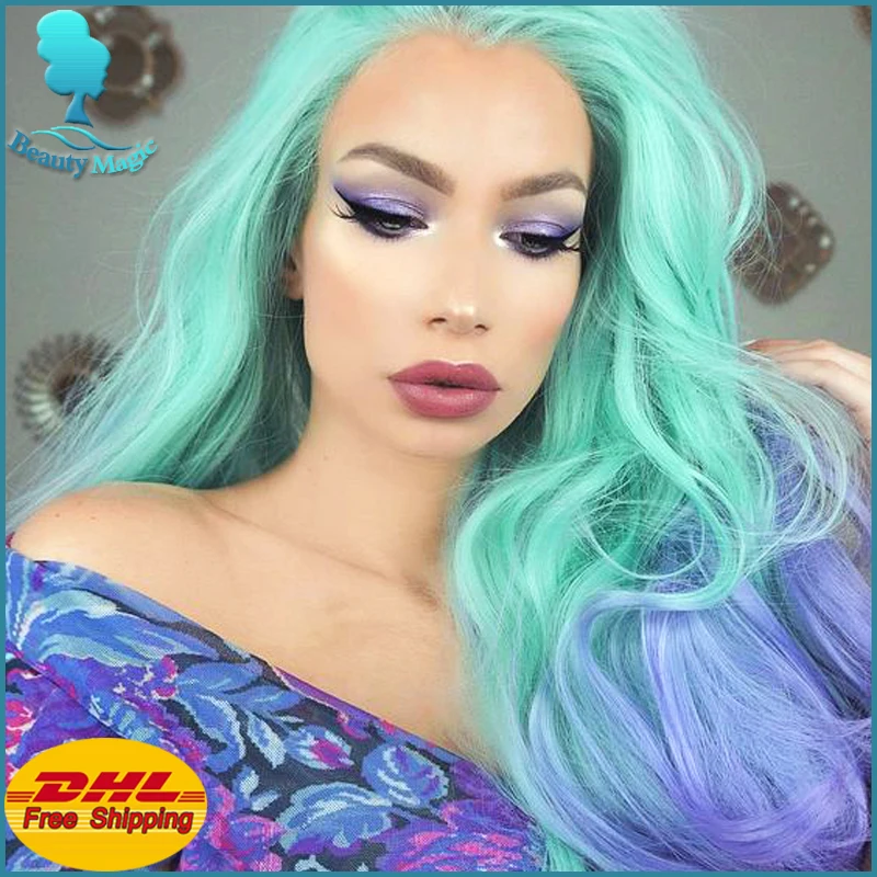 2016 Fashion Wig Mint Green Hair Synthetic Lace Front Wig ...