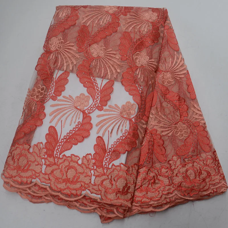 

7 colors Free shipping very pretty coral red African French net lace fabric with embroidery 2019 newest for party dress PL60
