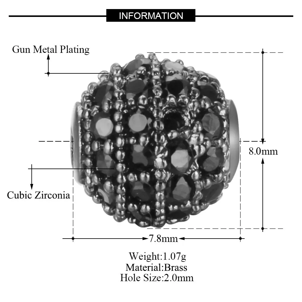 8 мм диско CZ шар бусины микро паве Циркон Корона Бусины-спейсеры для самостоятельного изготовления для бисерных мужских браслетов Изготовление ювелирных изделий оптом