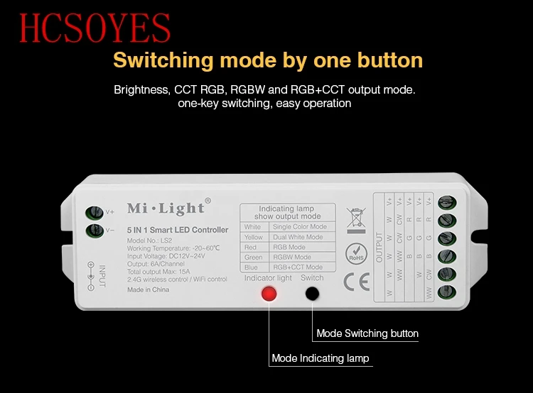 Mi светильник LS2 2,4G беспроводной DC12V-24V управления 5 в 1 умный светодиодный контроллер для одного цвета, CCT, RGB, RGBW, RGB+ CCT светодиодный светильник