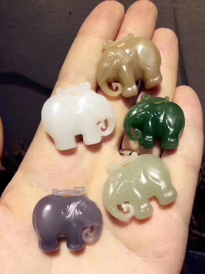 

100% Natural Green HETIAN Jades Pendant Carved Chinese little elephone Pendant Necklace Women Men Lover's Jewelry Free Rope