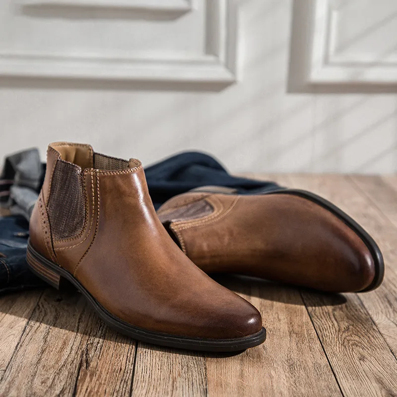 US 6-11 Real Leather Pointed Toe Men Chelsea Boots Slip On Man Ankle Boots Western Cowboy Motorcycle Boots US 6-11 Real Leather Pointed Toe Men Chelsea Boots Slip On Man Ankle Boots Western Cowboy Motorcycle Boots