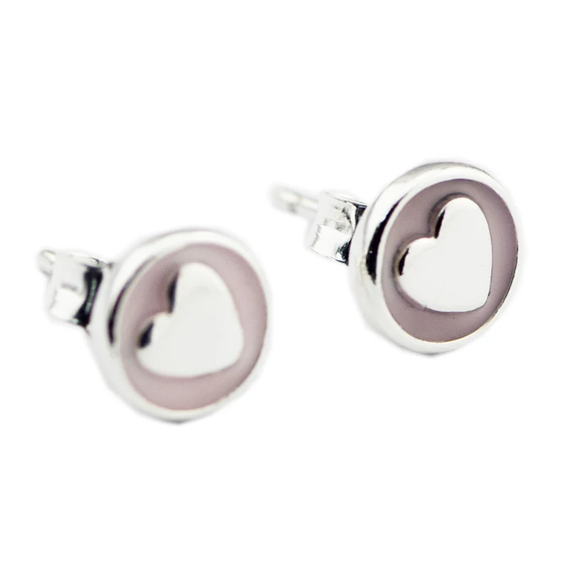 

925 Sterling Silver Playful Winks Stud Earrings, Light Pink Enamel Original Charms European Style Jewelry Making