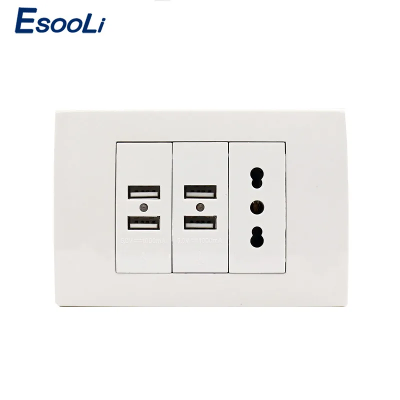 Esooli настенная розетка итальянская/Чили электрическая с 4 USB зарядным портом для
