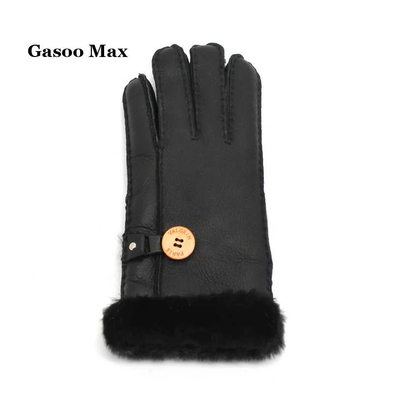 Зимние женские перчатки из натуральной кожи, шерстяные женские перчатки из овечьей кожи, зимние теплые утолщенные перчатки черного цвета