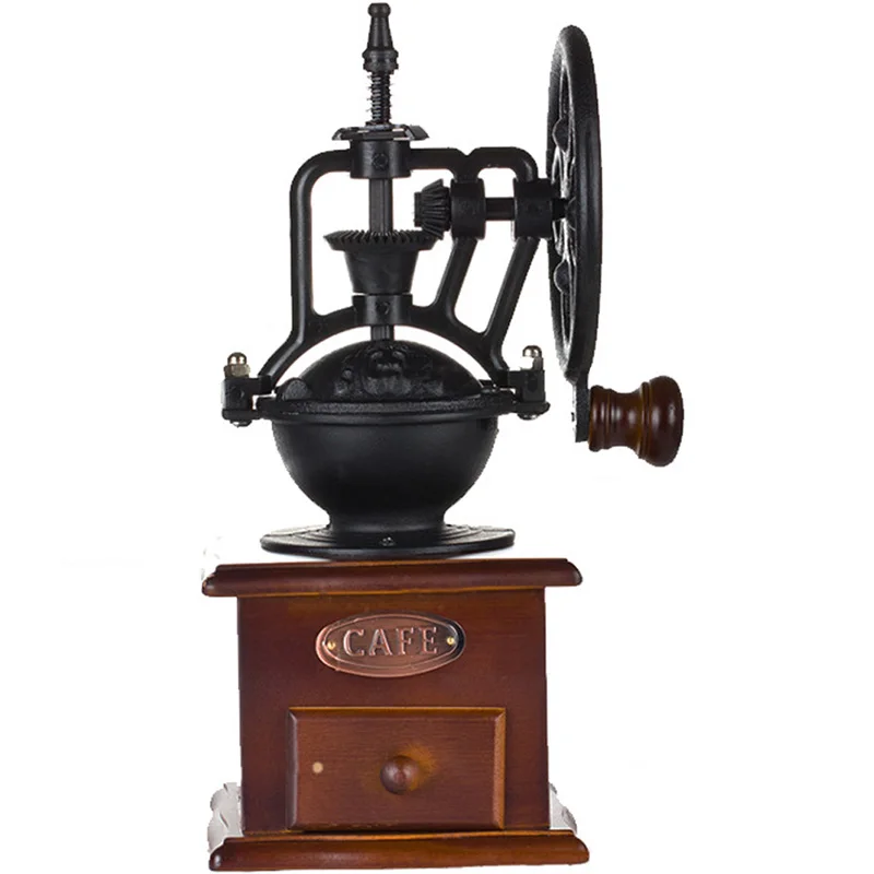 

Vintage Style Manual Coffee Grinder Hand-crank Roller Drive Ceramic Burr Core, Beech Wood Case Nylon Body Kitchen Coffe Tools