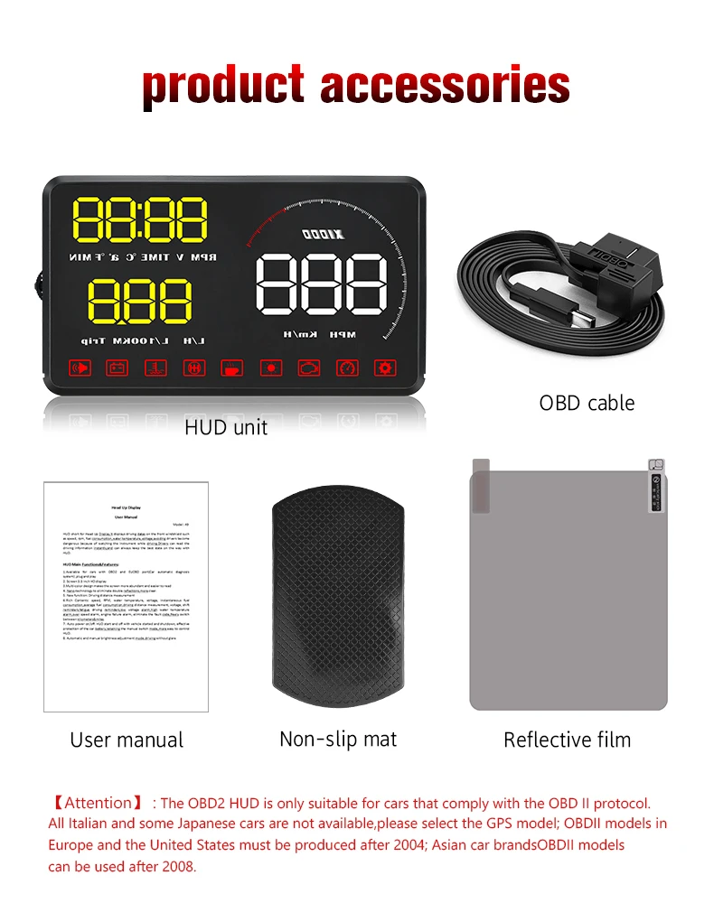 Новый автомобиль Стайлинг HUD 5 "HD LED A9 OBD2 дисплей с головным подъемом превышение