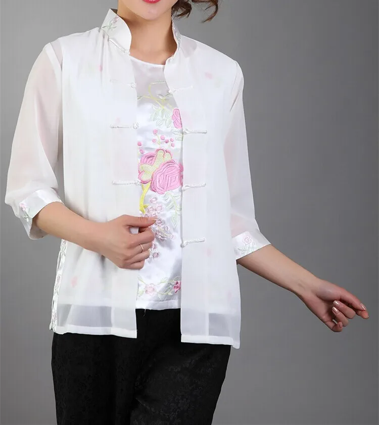 Черное традиционное китайское стиль Для женщин шелковый атлас вышивка рубашка Верхняя часть одежды Размеры S M L XL XXL XXXL Mny-011C
