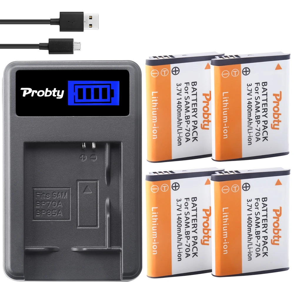 Аккумуляторы Probty 4x BP-70A BP70A + зарядное устройство USB для Samsung ST90 ST150F ST700 ST6500 SL50 SL600 SL630