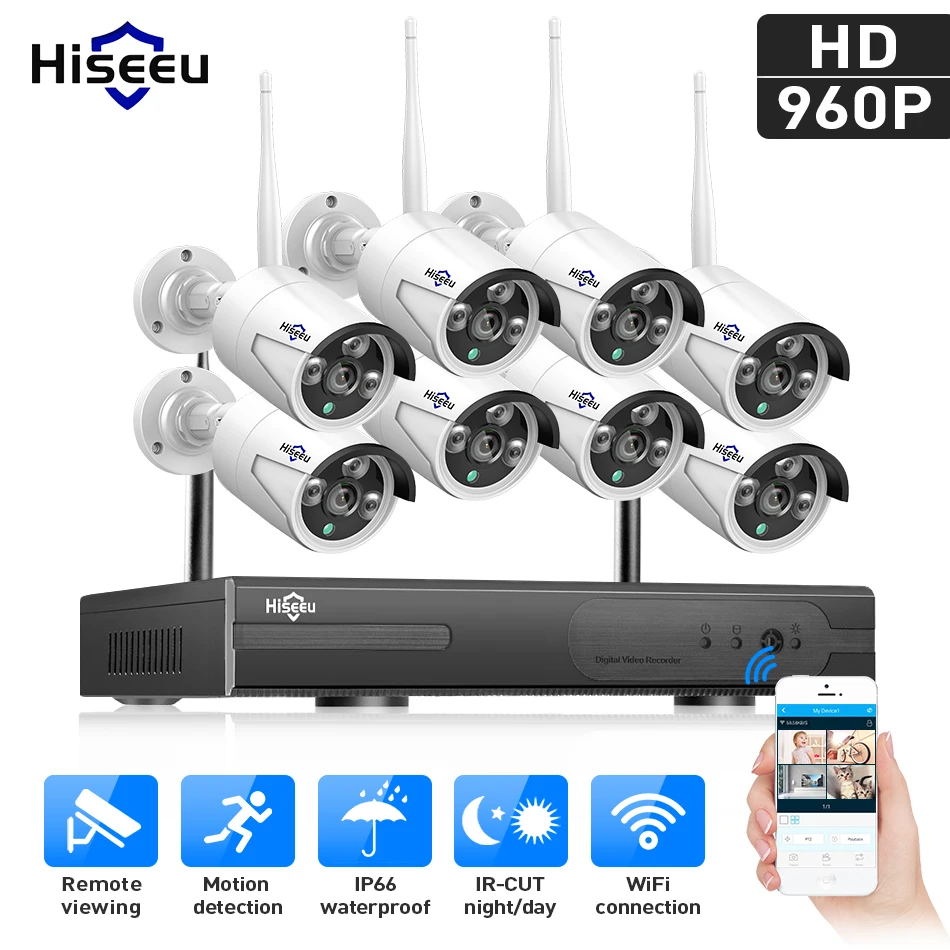 Hiseeu 8CH 960P wireless CCTV System Wifi NVR kit waterproof IP camera outdoor Home Security System video surveillance Hiseeu 8CH 960P wireless CCTV System Wifi NVR kit waterproof IP camera outdoor Home Security System video surveillance