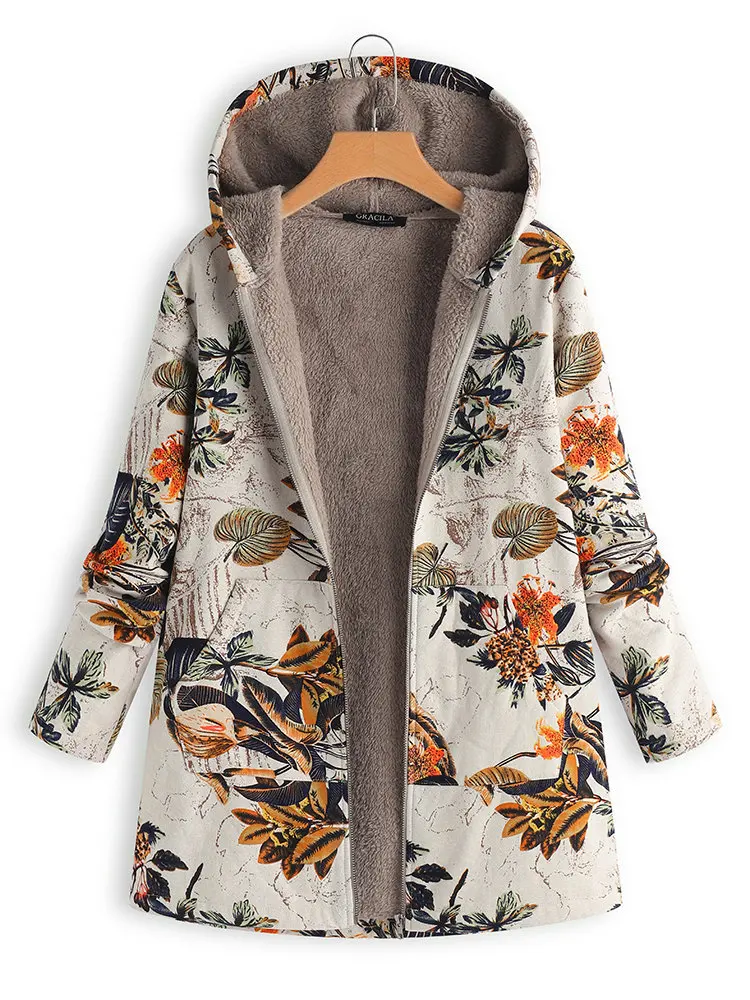 

plus size warm fashion female parkas 2019 autumn winter hot sale print woman parkas pocket zipper sustans turtleneck