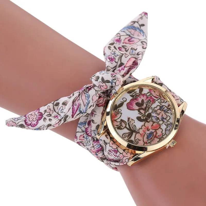 Women Wristwatch Flower Fabric Bow Quartz Watch Sweet Girls Bracelet Watchin Women's Watches