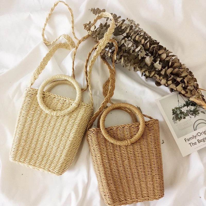 

New Korean Casual Crossbody Bags For Women Simple Straw Bag Natural Hand-Woven Beach Bag Retro Handbag Boho Travel Shoulder Bag