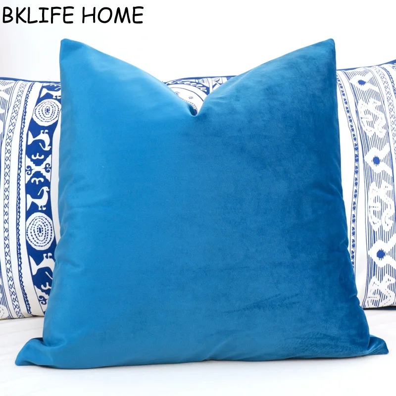 

High Quality Soft Lake Blue Velvet Cushion Cover Blue Pillow Case No Balling-up Without Stuffing