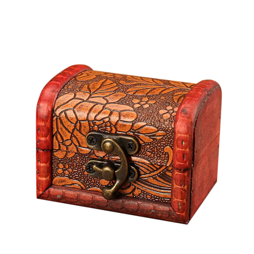 

1pc Jewelry Box Vintage Wood Handmade Box With Mini Metal Lock For Storing Jewelry Treasure Pearl home storage case space-saving