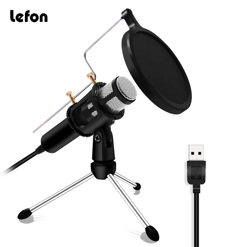 Billige Lefon Professionelle Mikrofon Kondensator für Computer Laptop PC USB Stecker + Stand Studio Podcasting Aufnahme Microfone Karaoke Mic
