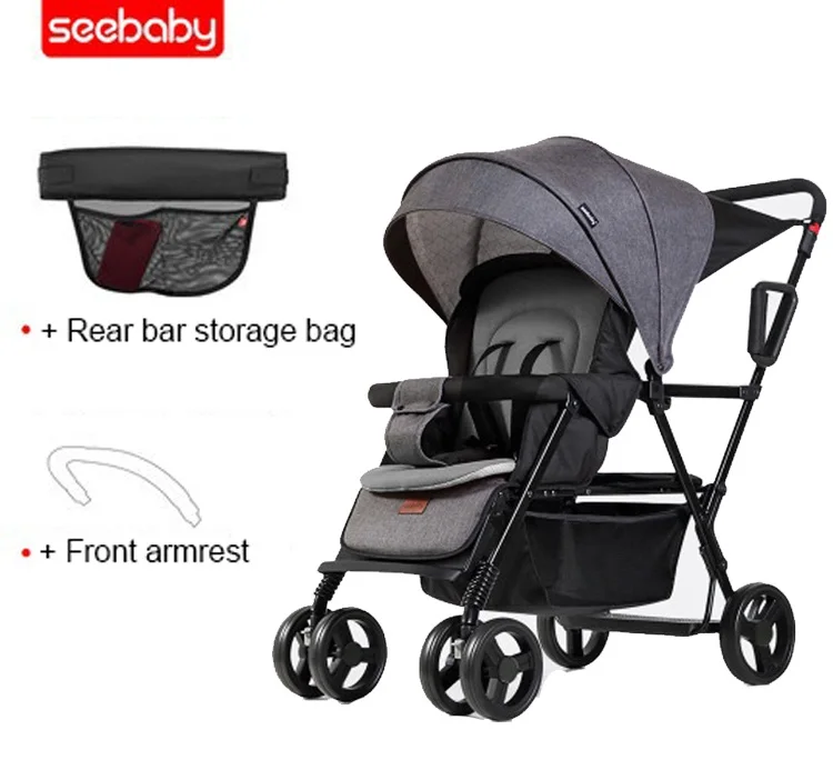 Seebaby Складная коляска для близнецов, двойная коляска, два сиденья, может стоять/сидеть, подходит для новорожденных и детей, коляска