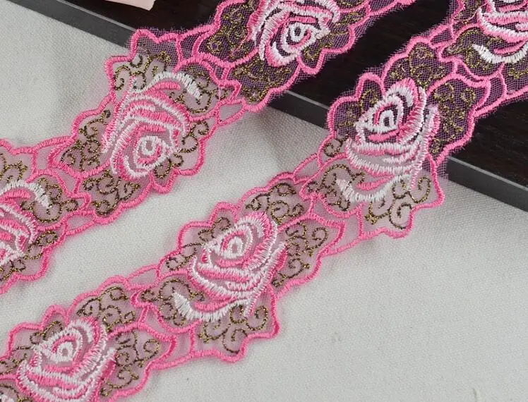 15 meter/lot 4.2cm 1.65" width hot pink mesh fabric embroidery tapes