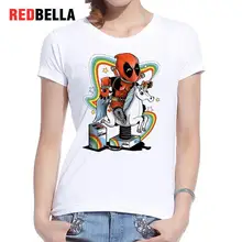 REDBELLA 2017 T-shirt Women Rainbow Unicorn Licorne Deadpool Cartoon Super Hero Tees Feminina Printed Cotton White Top Clothing