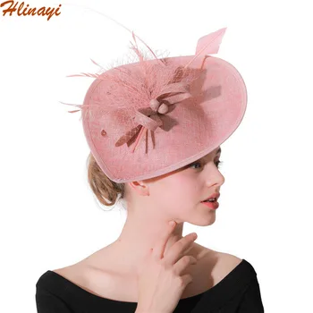 

Hlinayi 2019 European and American cambric headdress bridal headdress party photo ceremony hat feather headdress