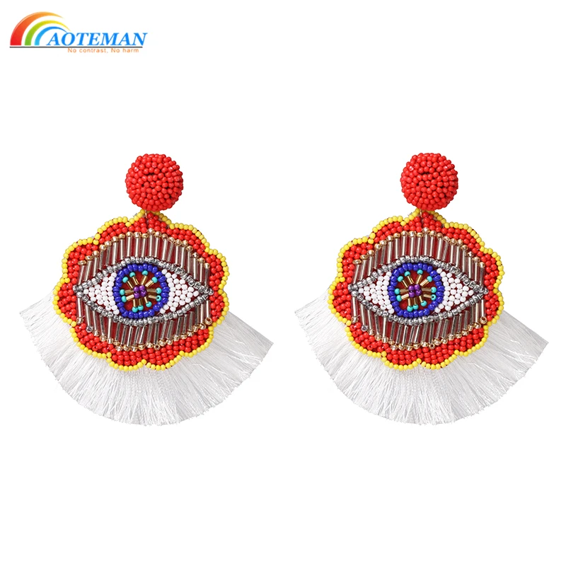 

AOTEMAN Trendy INS Beaded Eye tassel Drop Earrings Women Gold Color Metal Drop Earrings Statement Jewelry Girl Party Gifts