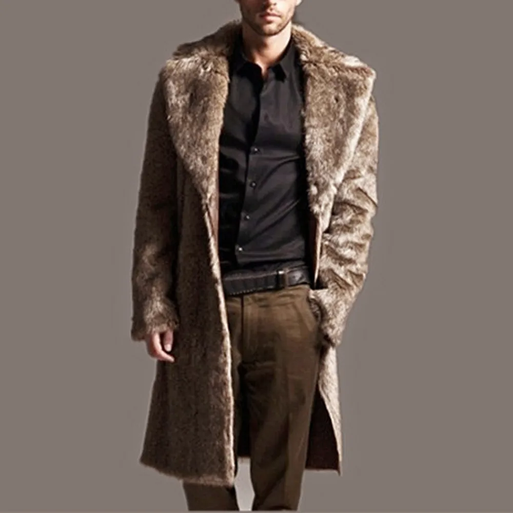 Мужское теплое длинное пальто, куртка из искусственного меха, Мужская парка, верхняя одежда, кардиган, длинное пальто из искусственной кожи, Мужское пальто abrigos piel homb
