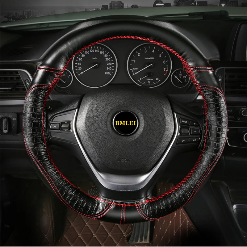 Coffee 38cm DIY Genuine Leather Car Steering Wheel Cover Embossing Needle/&Thread