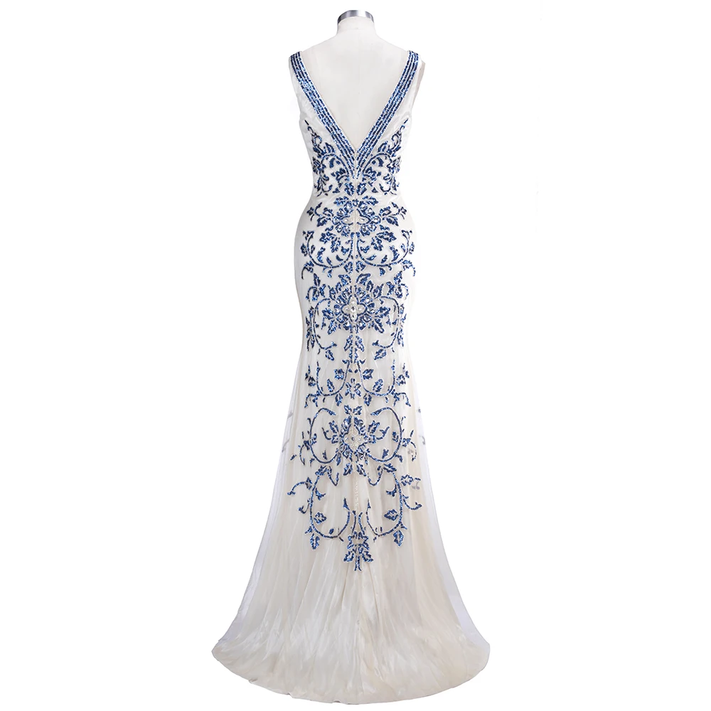 Luxury Champagne Evening Dress Long Mermaid Sheath Womens Embroidery Formal Gowns Sequin Vestidos Longo Special Occasion Dress