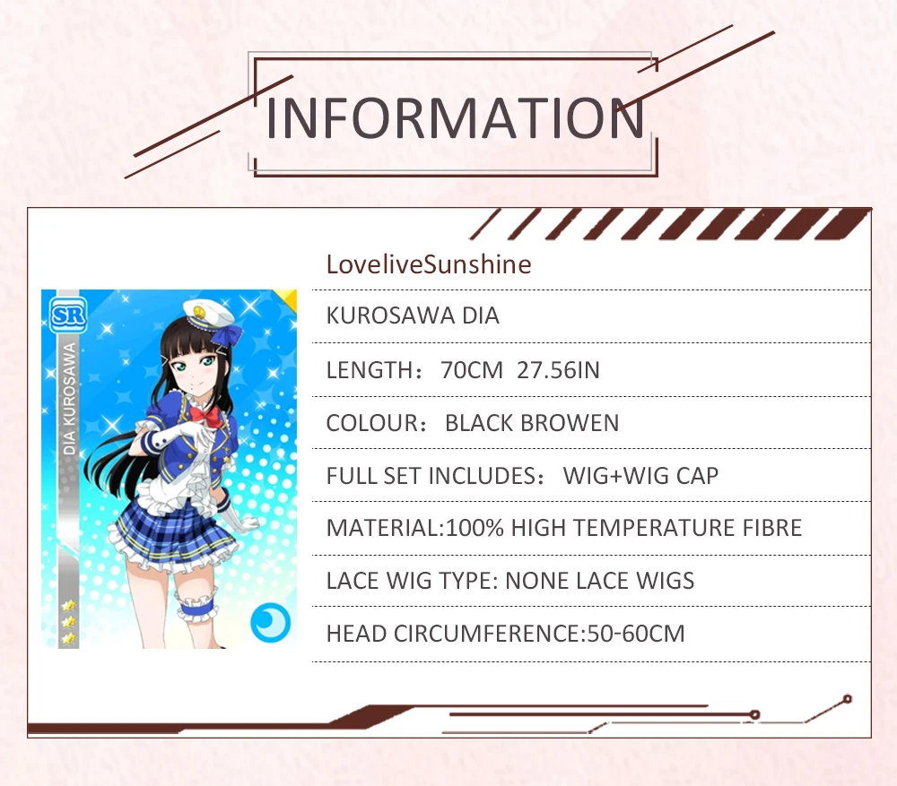 AniHut Kurosawa парик диа Love live Sunshine косплей парик коричневый черный синтетические волосы Аниме Lovelive Sunshine Косплей Kurosawa Dia