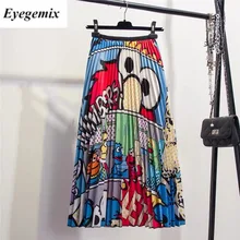 Новинка, Женская винтажная плиссированная юбка с буквенным принтом и высокой талией до середины икры, летняя винтажная большая юбка-свинг, 20 цветов